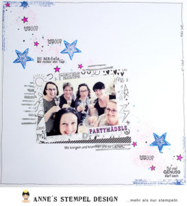 Hintergrund und Textstempel im Einsatz auf einem Scrapbooking-Layout